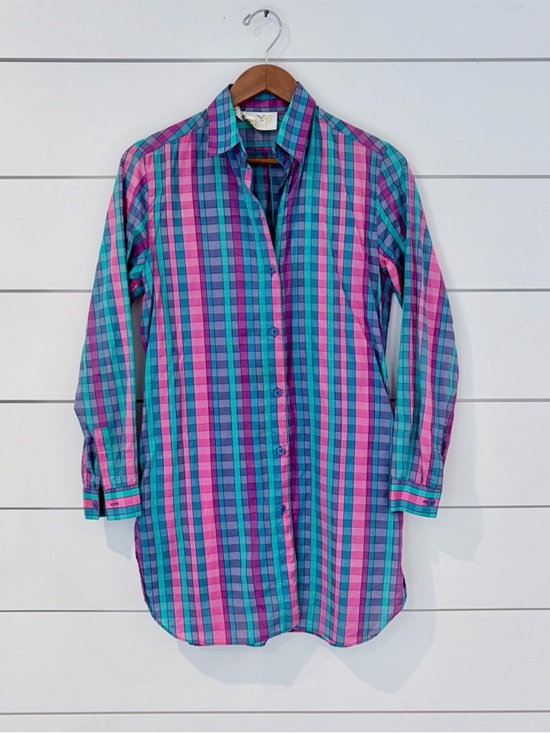 Gottex Dresses & Skirts - Vintage Gottex Plaid Shirt Dress Cotton Preppy Coastal Core Pockets Womens S